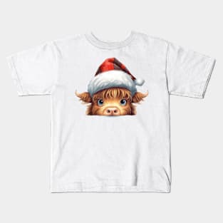 Christmas Peeking Baby Highland Cow Kids T-Shirt